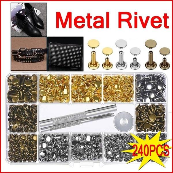 240Pcs Leather Rivets Double Cap Rivet Metal Studs with Punch Pliers and 3 Pieces Setting Tool Kit for Leather Craft Repairs Decoration