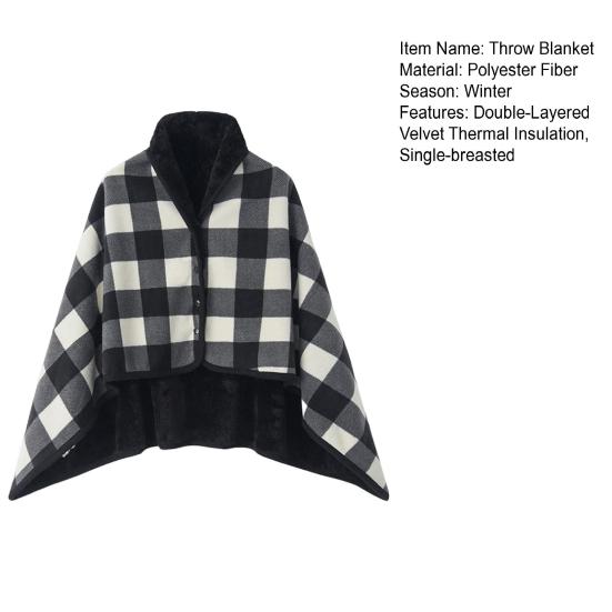 Зимнее плед-одеяло в клетку, супермягкая двухслойная бархатная термоизоляционная однобортная шаль
