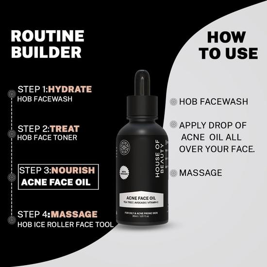 Масло House Of Beauty Acne Oil W/T Tea Tree, Avocado & Vit-E для подсушивания прыщавой и жирной кожи (30мл)