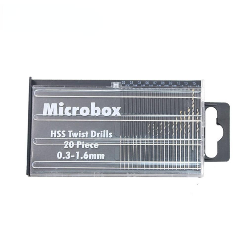 20 шт./компл. 0,3-1,6 мм, мини-набор спиральных сверл из высокоскоростной стали, набор микро-сверл из быстрорежущей стали с футляром