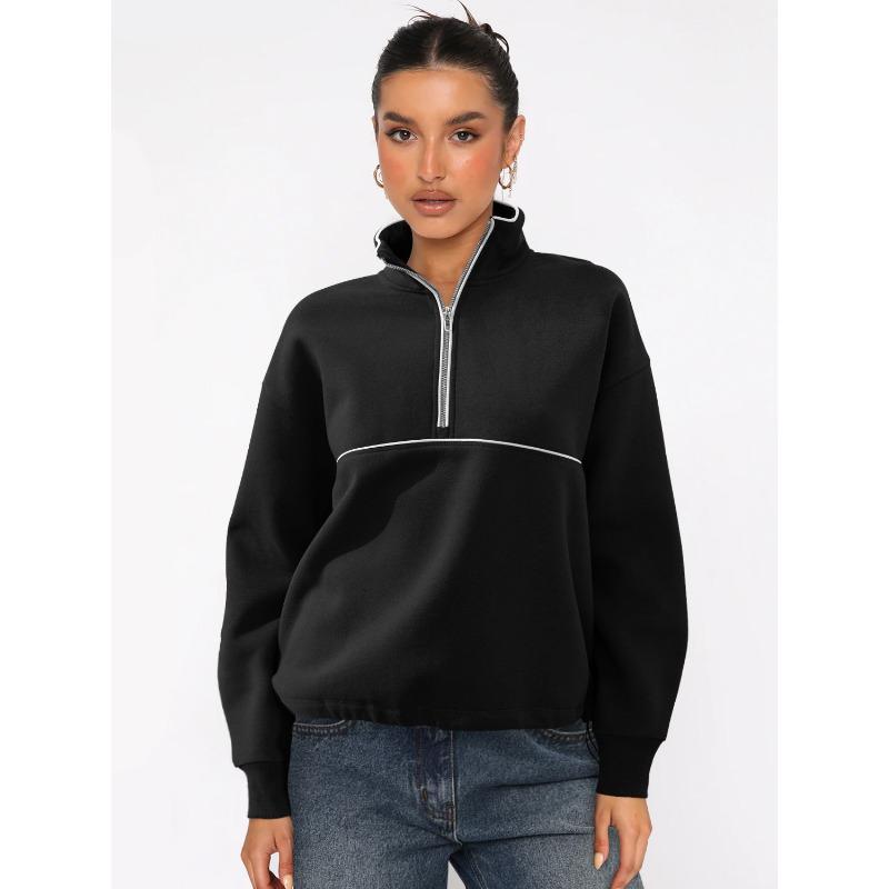 Women S Half Zip Long Sleeve Sweatshirt Contrast Color Casual Top