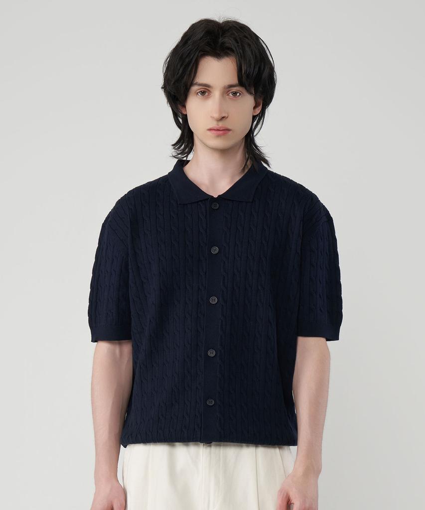 UNTAPPED STUDIO [2Pack] Washable Cool Cotton Cable Short Sleeve Collared Button Knit 3 Colors