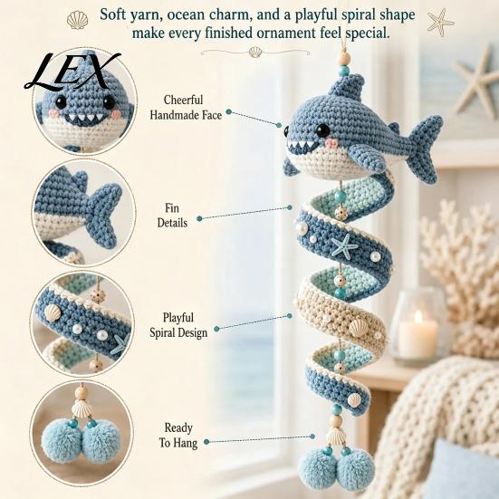 Crochet Kit for Beginners Ocean Animal Spiral Kit, Friends Ornament DIY Marine Craft Projects Adults Life Themed Teens Adults, Handmade Hanging