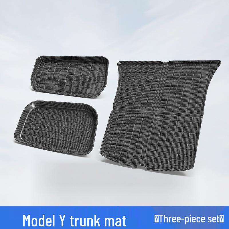 Коврики в багажник с текстурой углеродного волокна для Tesla Model 3 и Y: Экологичные, Водонепроницаемые TPV Коврики для Передних и Задних Сидений.
