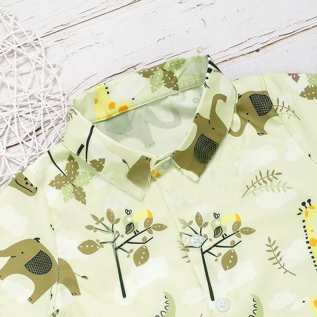 Детский комплект с короткими рукавами для детей от 0 до 5 лет, летняя новая рубашка с рисунком для мальчиков, повседневные шорты, комплект из двух предметов, милая детская одежда