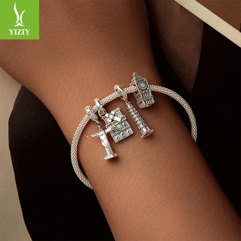 Building Jewelry Diy Pendant String Decoration, Big Ben S925 Sterling Silver Bracelet Beaded.