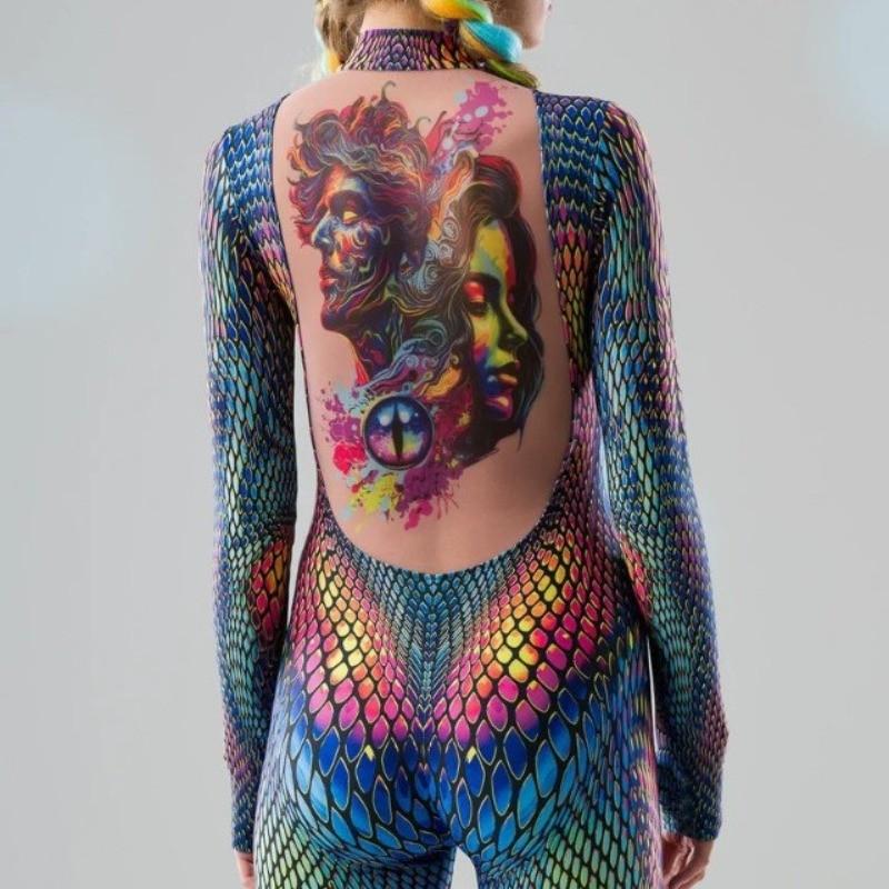 Унисекс 3D Цифровой Цветной Змеиный Леопардовый Узор Животный Принт Комплект Одежды Взрослые Хэллоуин Вечеринка Ролевая Игра Косплей Костюм Карнавал Комбинезон