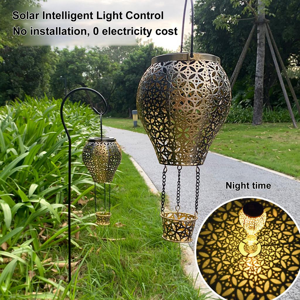 Outdoor Solar Iron Lantern Hollow Out Patio Lights Outdoor Garden Decoration Flood Lights
