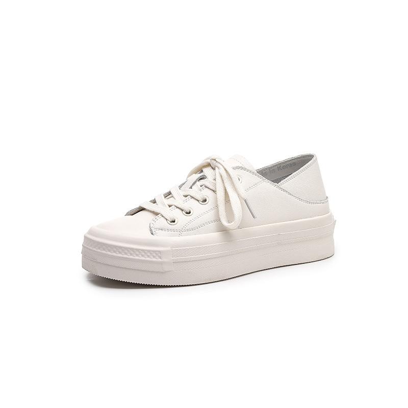 Little White Shoes Women's Spring and Summer Soft Leather Simple and Versatile Casual Shoes Student Lace-up Sports Board Shoes Tide