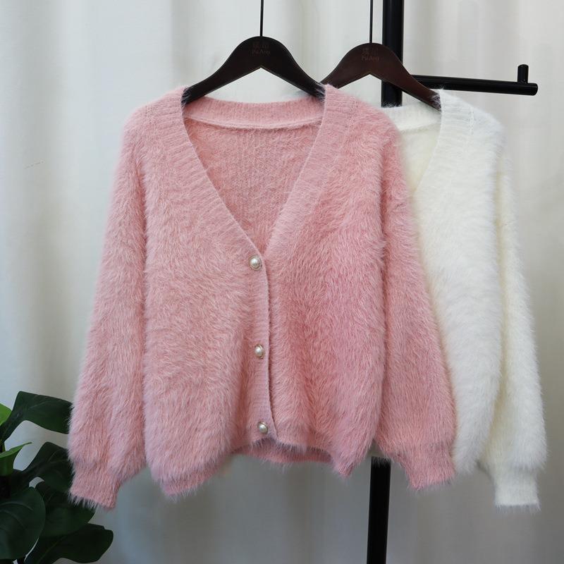 Однотонный вязаный кардиган из искусственного норкового бархата, новый осенне-зимний, свободный, мягкий, восковой, высококлассный, куртка-свитер для женщин