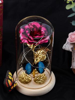 Подарки для женщин Galaxy Glass Rose Вечный хрустальный цветок Подарок на день рождения Светящаяся роза в стеклянном куполе с бабочкой для мамы, сестры, подарки на день матери