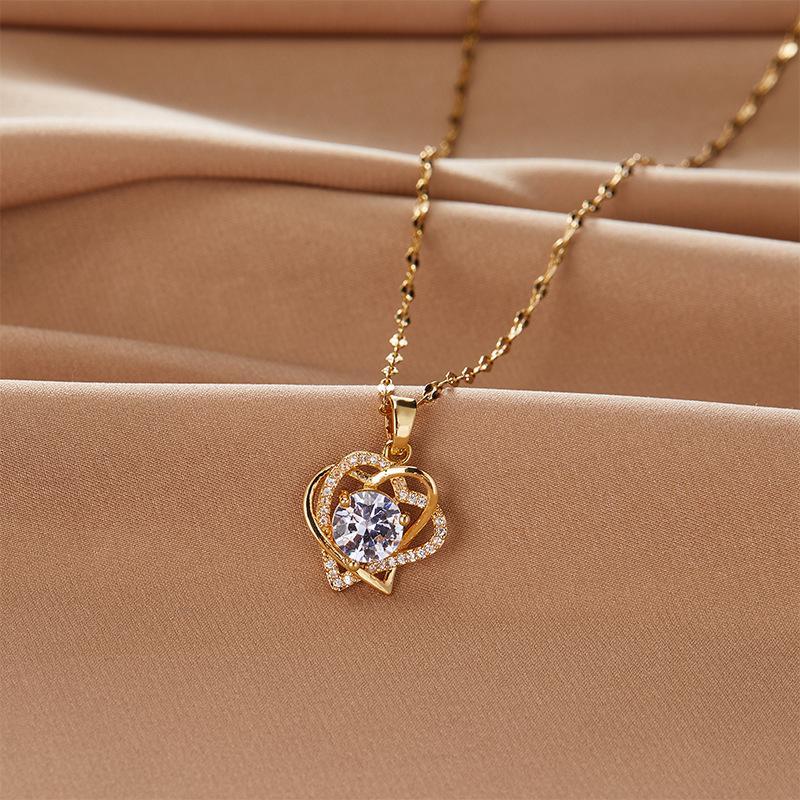 Любовь Переплетающееся Ожерелье Женское Простое и Универсальное Темперамент Микровставка Двухслойная Подвеска Цепочка на Ключицу