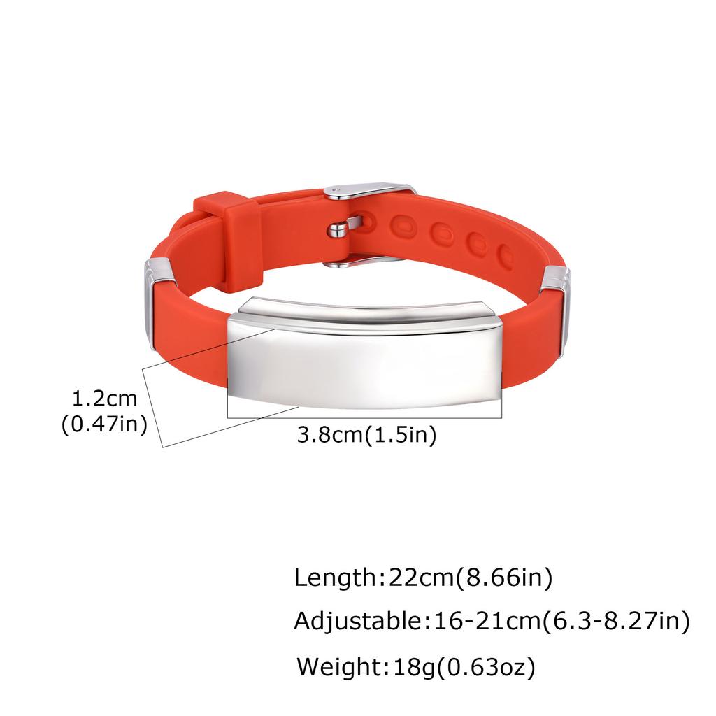 Vnox Free Customizable Engraving Adjustable Silicone Bracelet with Stainless Steel Plate, Soft Rubber Bangle Wristband for Men