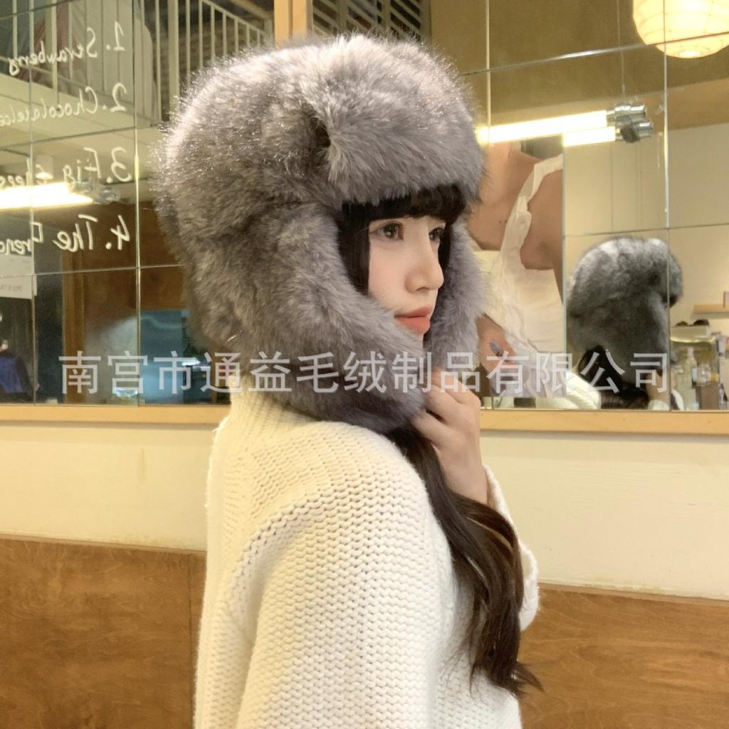 Thickened Lei Feng hat in winter, ear protection, windproof and warm, men's and women's cycling plush hat, fox hair cold hat