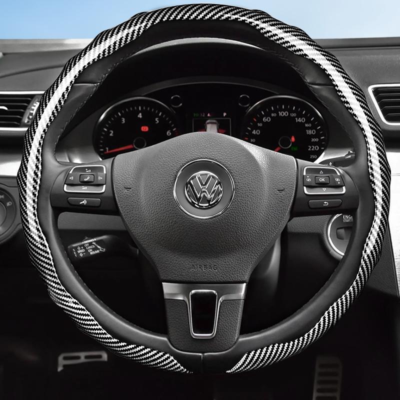 vcxja9 Suitable for Volkswagen Carbon Fiber Texture Steering Wheel Cover Snap-On Wave-Shaped Sporty Design Durable Protective Shell Golf Passat Polo