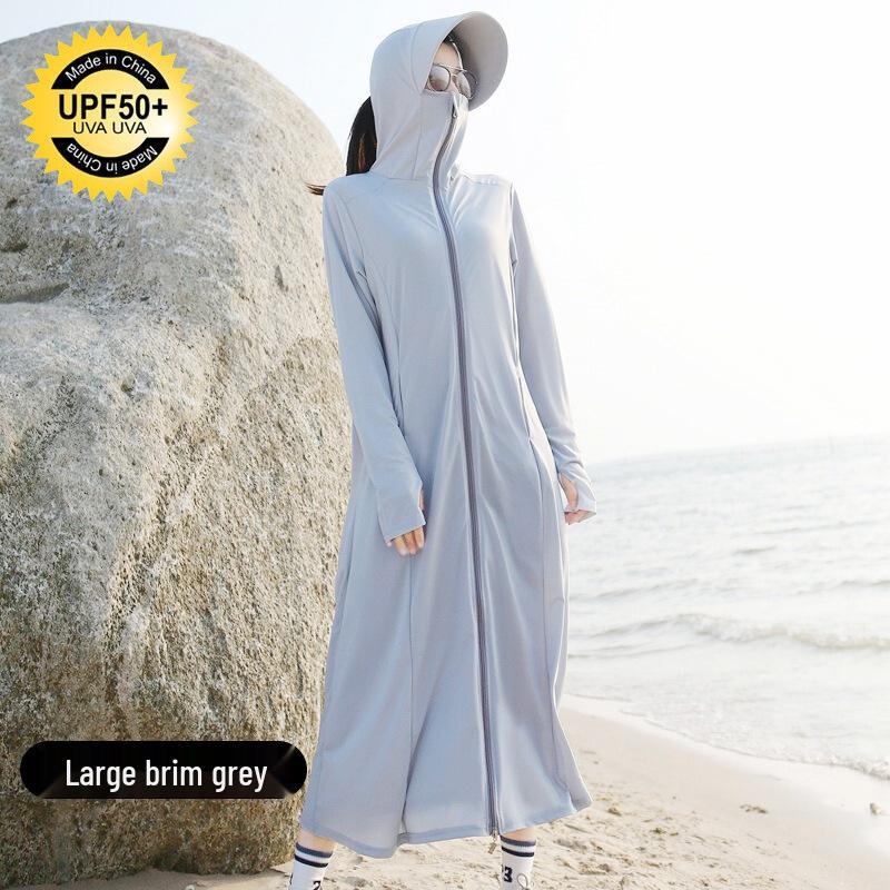 Женская очень длинная дышащая солнцезащитная куртка из ледяного шелка с защитой от УФ-лучей - Повседневный уличный стиль