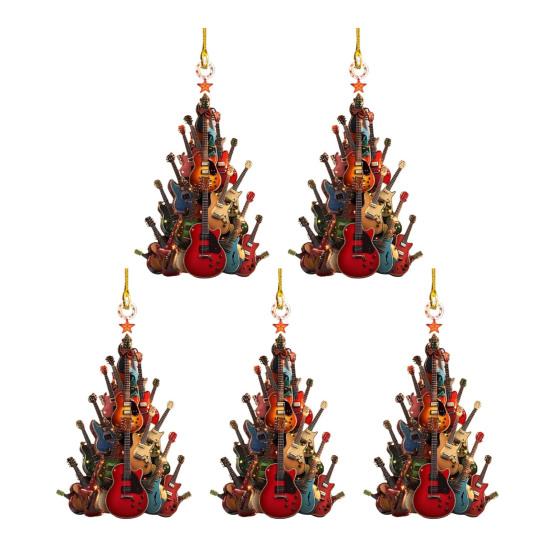 Guitar Christmas Tree Ornament 2D Acrylic Rockin' Around The Guitar Ornament Musical Instrument Hanging Decoration