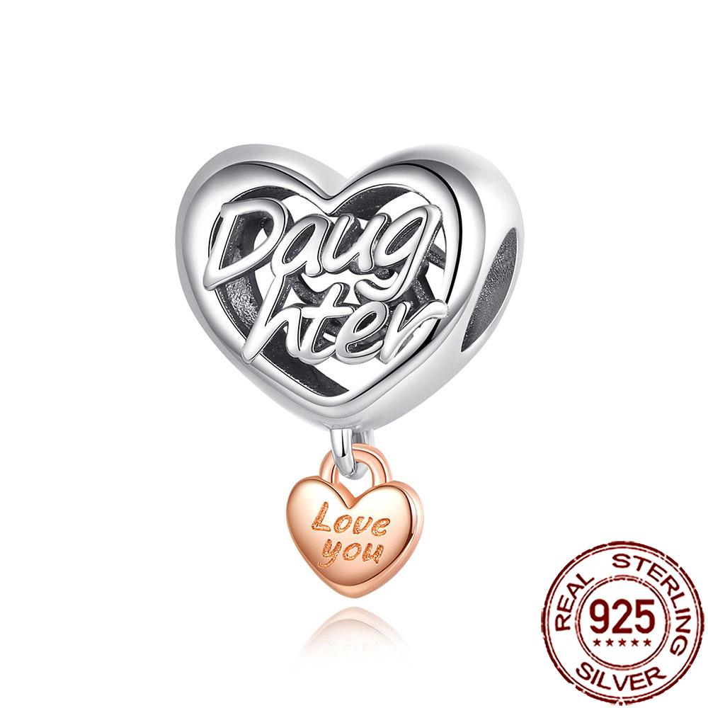 New Charms 925 Silver Sister Daughter Mum Mother Family Love Heart Beads Fit Origina Bracelet Necklace DIY Jewelry