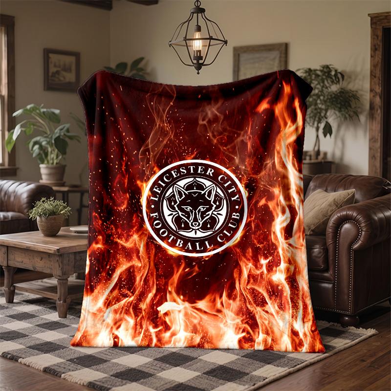 Leicester City Football Print Flannel Blanket Soft Warm Sofa Bed Throw Blanket For Home Office Bedroom
