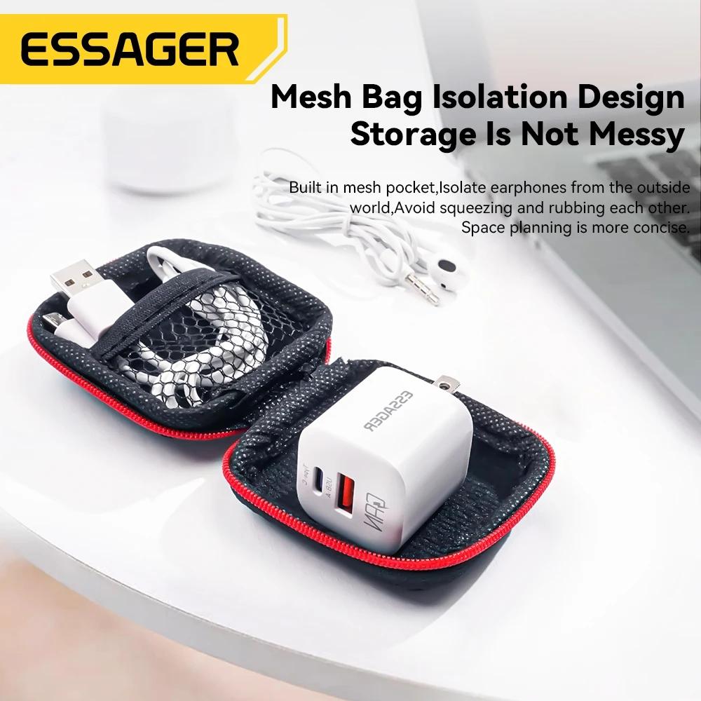 Essager Мини-сумка для наушников, цифровое зарядное устройство, сумка для хранения наушников, USB-кабель для передачи данных, USB-диск, органайзер для карт памяти, сумка для переноски