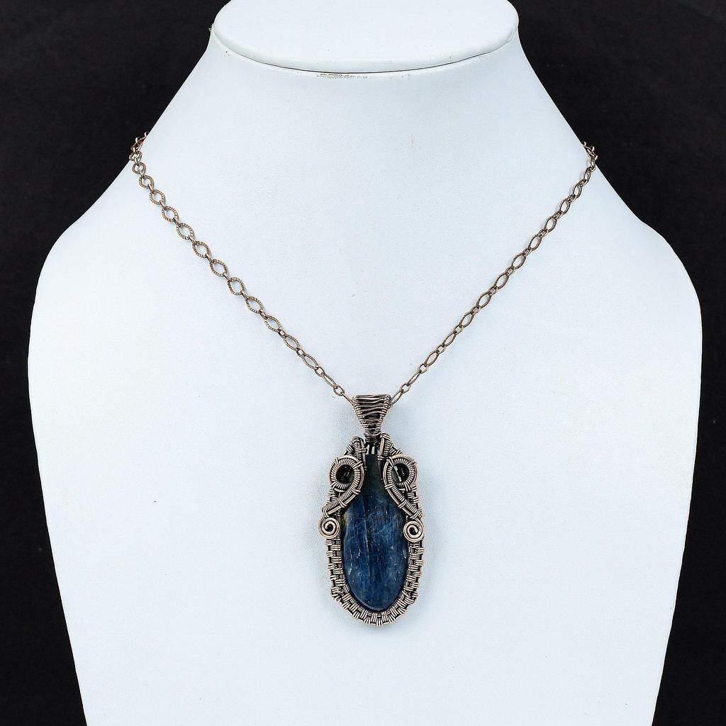 Кианит Медный Кулон Драгоценный Камень Ювелирные Изделия Кулон, Оплетенный Медной Проволокой Ручной Работы Антикварные Ювелирные Изделия Стильный Кулон Медные Ювелирные Изделия Кулон Для Подарка