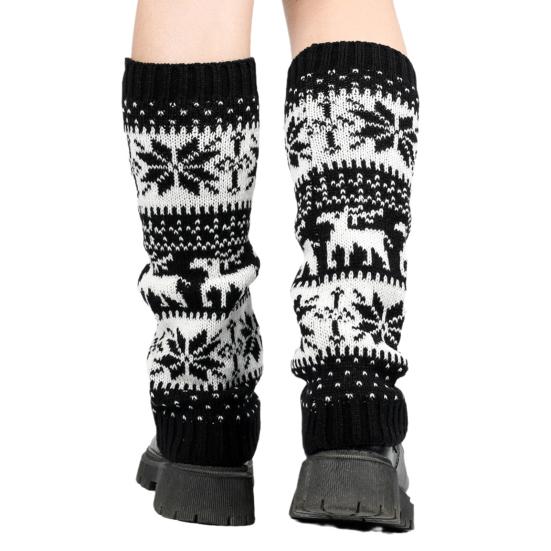 1 пара зимних чехлов для телят, вязаные, противоскользящие, в рождественском стиле, высокоэластичные, с рисунком лося и снежинки