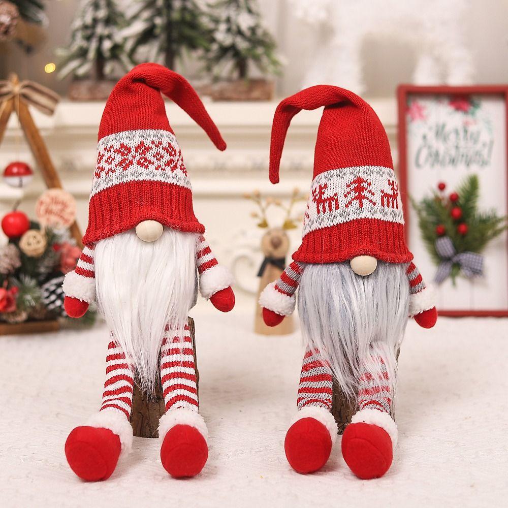 Cartoon Christmas Faceless Gnome Doll Mini Knitted Christmas Doll Long-legged Christmas Doll  Car