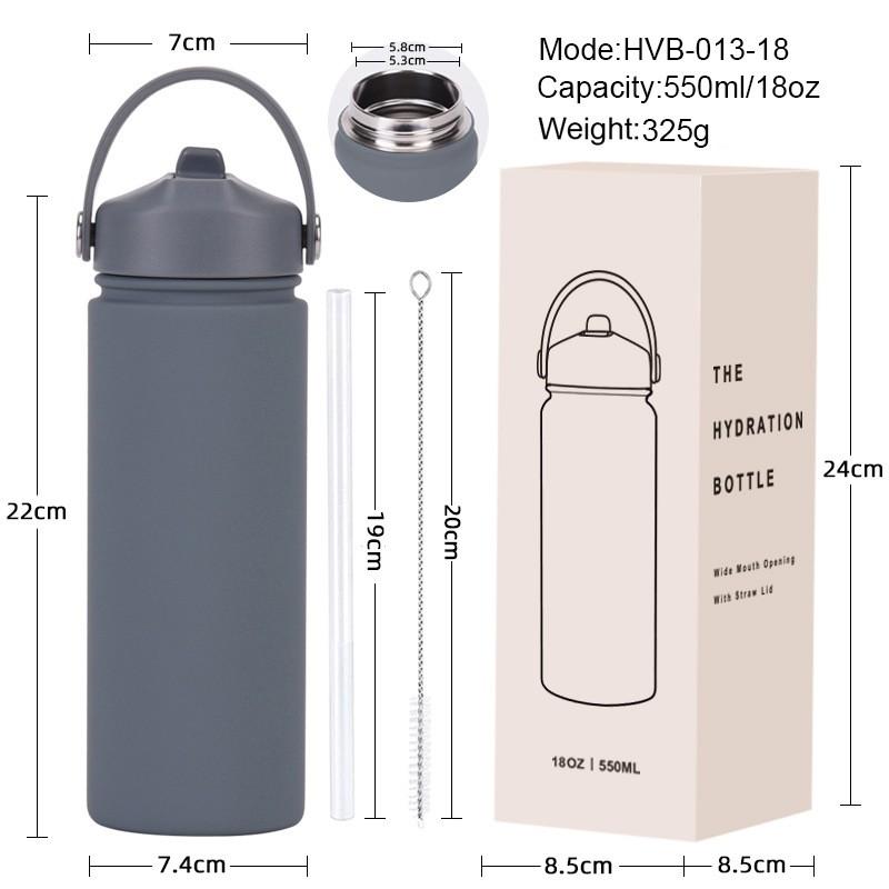 550ml Stainless Steel Insulated Travel Water Bottle With Wide Mouth Carry Strap Sip Lid Outdoor Sports Daily Use