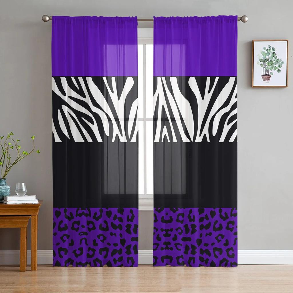 Leopard Zebra Print Gauze Curtains For Kids Bedroom Kitchen Living Room Holiday Decor Voile Screen
