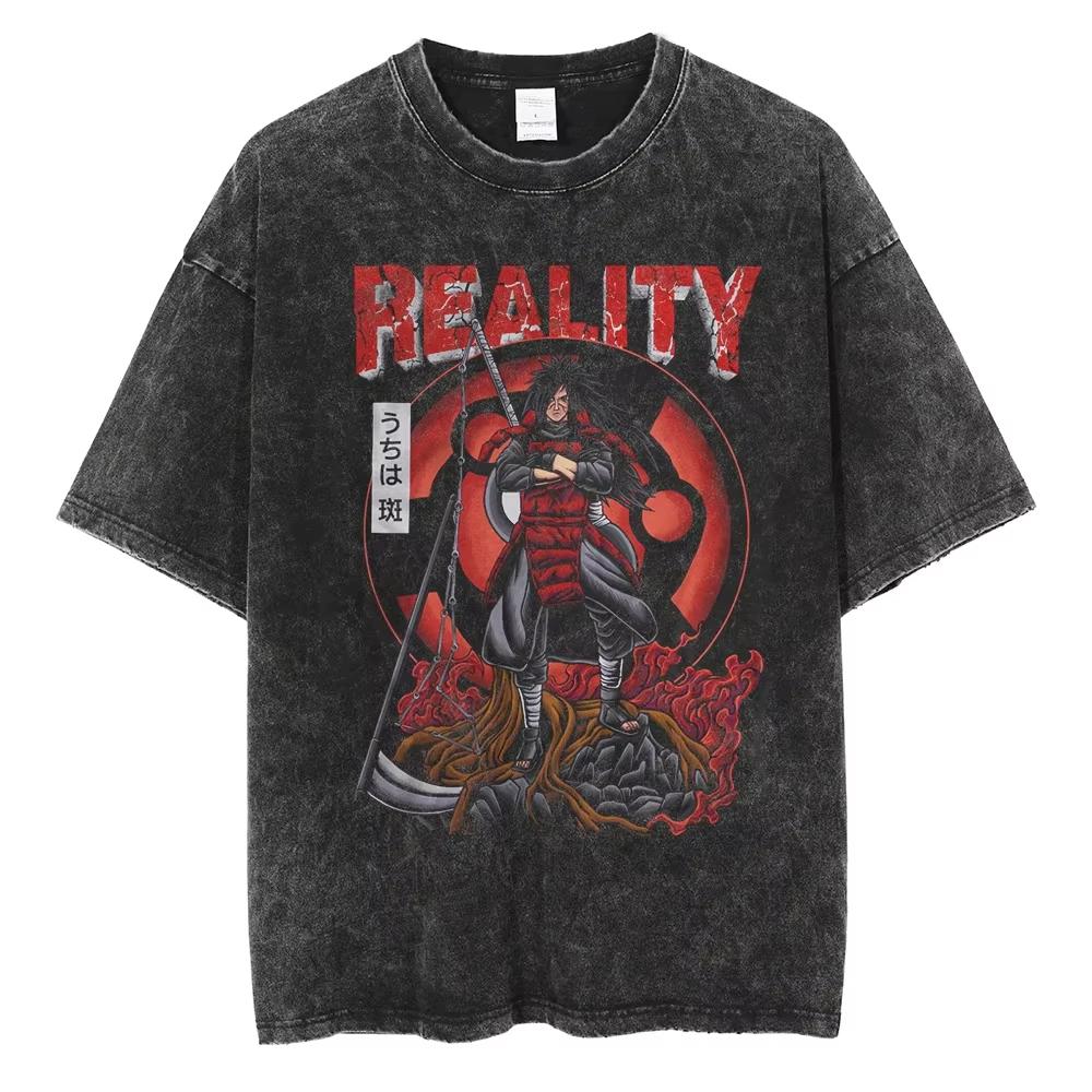 Anime Naruto TShirt Manga Retro Washed Version Kakashi TShirt Pain TShirt Lee Tobi Top Mens Cotton Streetwear