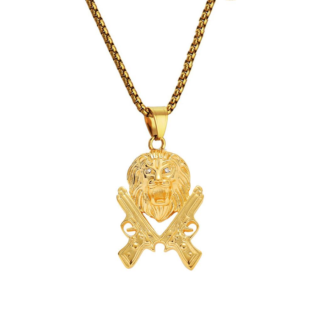 Панк Пистолет Голова Льва Подвеска Золотой Цвет Нержавеющая Сталь Рэпер Животное Ожерелье Для Мужчин Крутое Вечеринка Ювелирные Изделия Мужской Подарок 2025