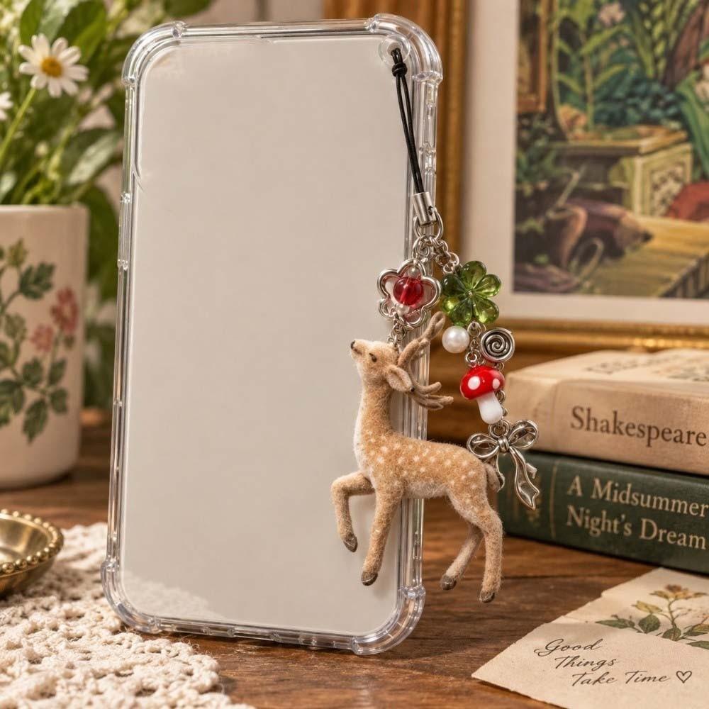 Floral Deer Key Chain Miniature Animal Bag Charm Fawn Backpack Decor Flocked Pendant Wallet