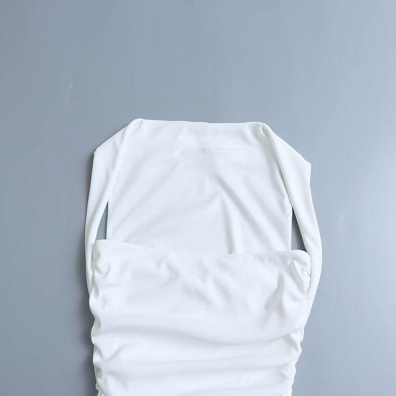 European and American Summer New Women Clothes Neck Collar Sleeveless Slim Fit Short Pleat Knit Vest Top 2694636