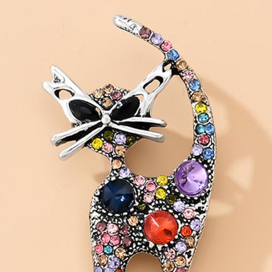 Леди Брошь Ретро Стиль Кошка Дизайн Полный Горный Хрусталь Гальваника Декоративный Соответствующий Темперамент