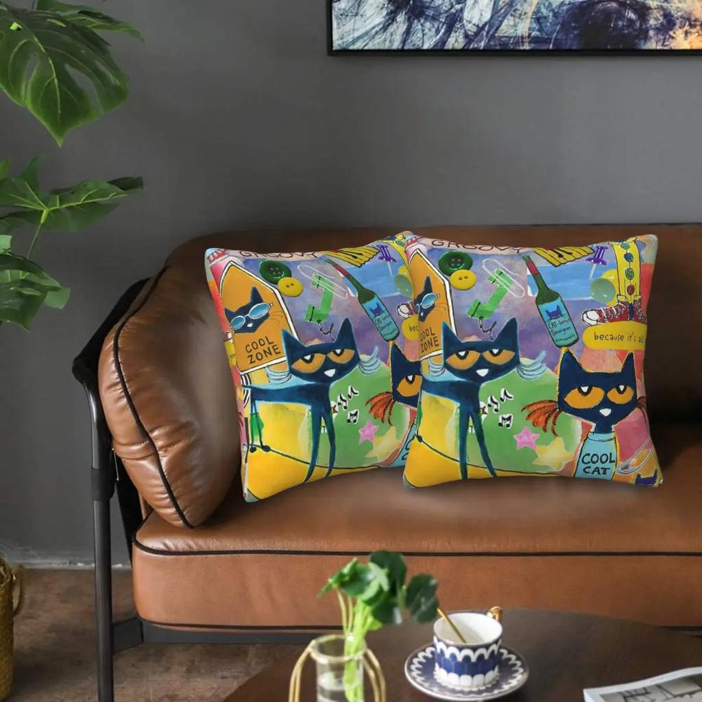 Pete The Cat 2 Pcs Square Pillowcase Pillow Cover Cushion Zip Decorative Comfort Throw Pillow For Home Living Room