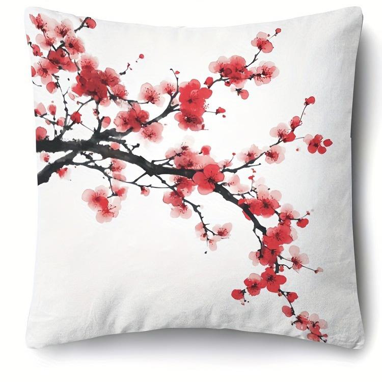 Red Plum Blossom Patterned Pillowcase ,Sofa bedroom cushion cover, single-sided printing, without pillow core