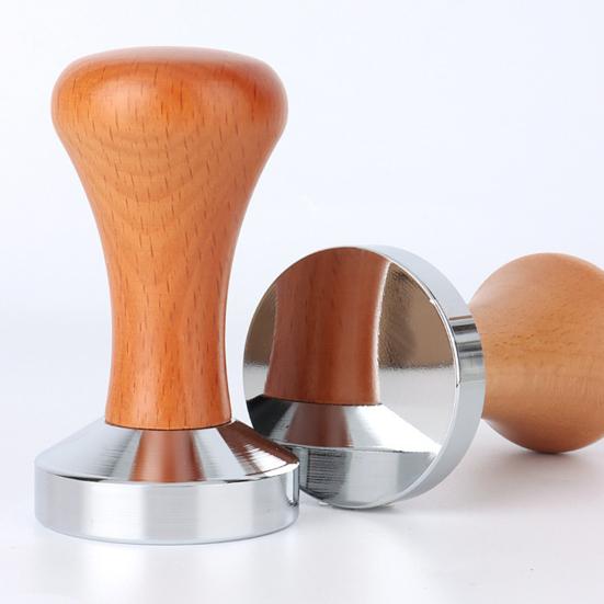 Темпер для кофе с деревянной ручкой, нержавеющая полированная поверхность, многоразовые аксессуары для тампера для эспрессо из нержавеющей стали