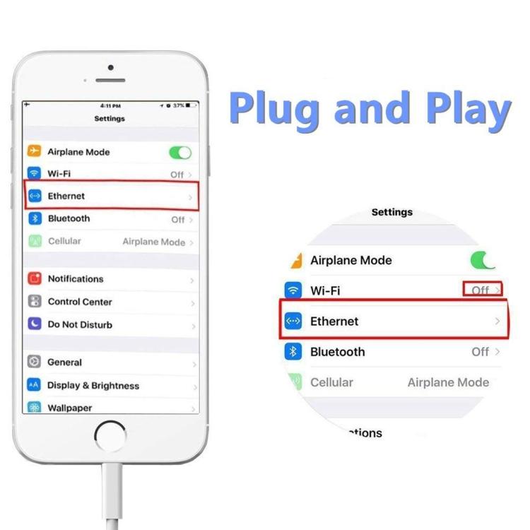 NK107A1 8-контактный сетевой адаптер Ethernet LAN RJ45 для iPhone / iPad Series, общая длина: 16см(белый)