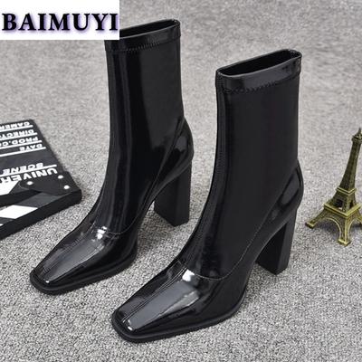 Женские ботильоны с квадратным носком, туфли на очень высоком каблуке, тренд 2025 года, дизайнерские кожаные зимние ботинки «Челси», новые зимние туфли-лодочки Mujer Botas