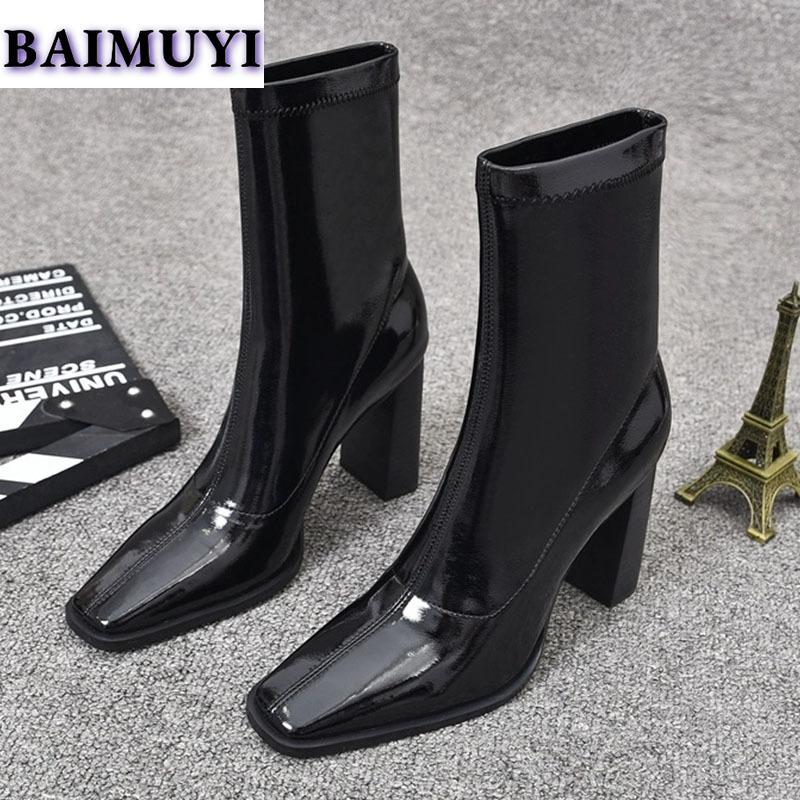 Женские ботильоны с квадратным носком, туфли на очень высоком каблуке, тренд 2025 года, дизайнерские кожаные зимние ботинки «Челси», новые зимние туфли-лодочки Mujer Botas
