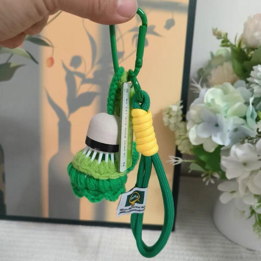 Cute Knitted Badminton Pendant Bright Color Car Keyring Crochet Badminton Keychain Key Decor