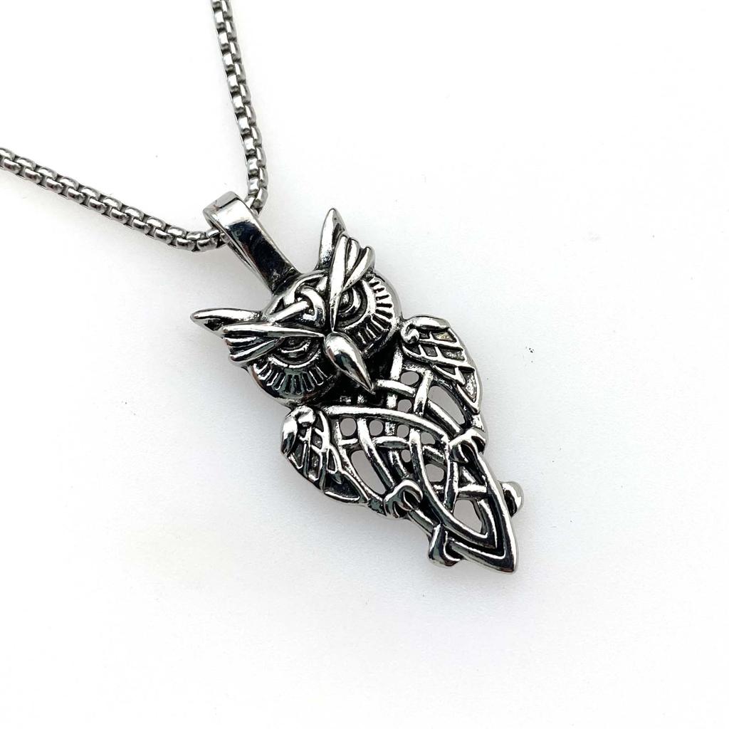 Ювелирные изделия из нержавеющей стали для мужчин и женщин, винтажная подвеска в виде совы из титановой стали, ожерелье, цепочка для свитера