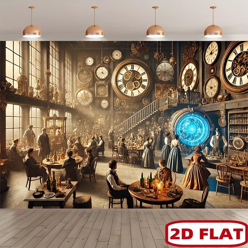 2D flat banner, 1 piece - Retro steampunk party backdrop fabricDJH