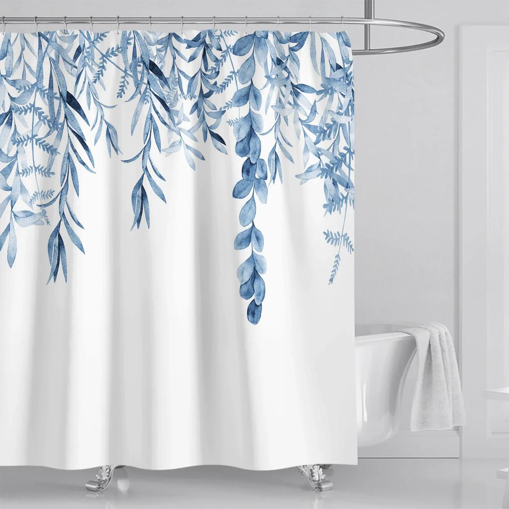 Watercolor Leaves Top Plants and Flowers Bathroom Decor Shower Curtain with Hooks Waterproof Suitable for Bathroom Decoration