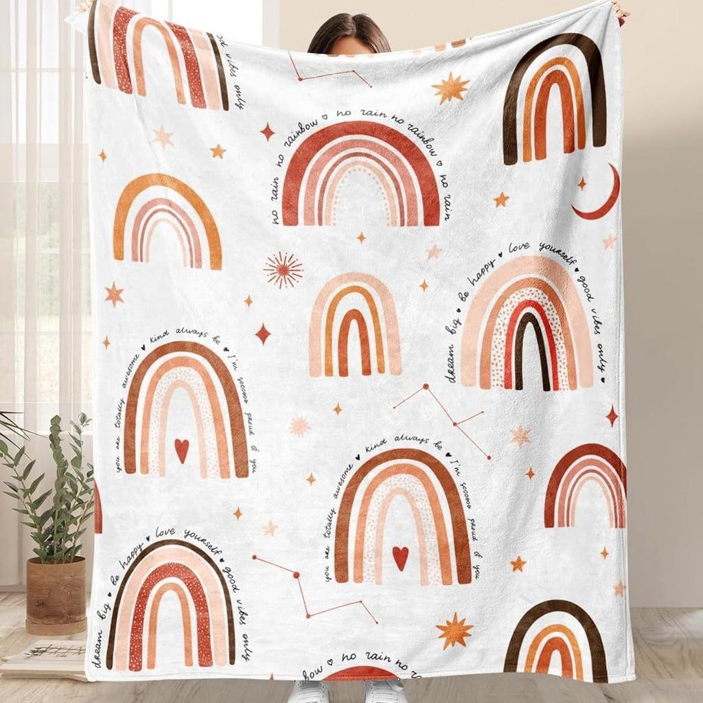 Bohemian rainbow pattern digital-printed polyester Bedroom velvet flannel cover blanket Fleece soft sofa cover blankets for beds