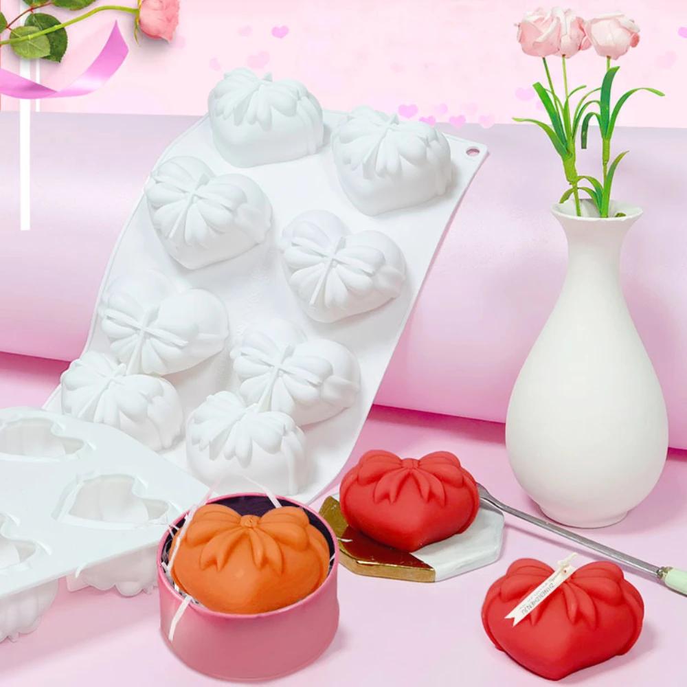 8 отверстий Рельефная форма для свечей в виде банта в форме сердца, силиконовая форма для мыла в форме любви, декор на День святого Валентина, легко извлекается из формы, ручная работа