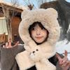 Solid Color 2 In 1 Plush Scarf Warm Winter Neckerchief Cute Bear Ear Hat  Ladies