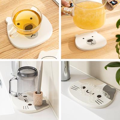 Нескользящая термостойкая забавная подставка под стакан с котом и медведем для напитков, впитывающий диатомитовый коврик для защиты столешницы