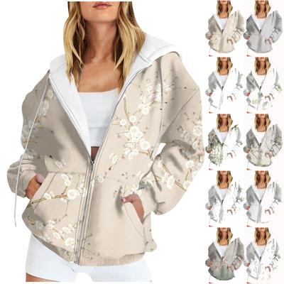 Женские повседневные модные пуловеры с принтом и длинными рукавами, толстовки на молнии, пальто