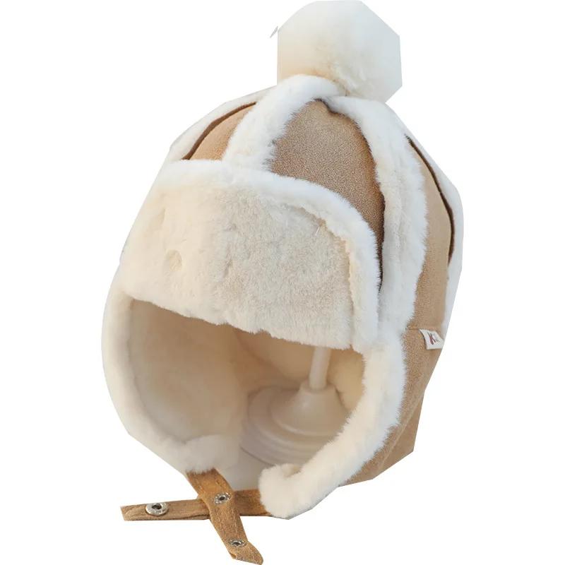Fur Baby Hat for Girls Boys Plush Lining Winter Hat for Kids Cap with Earflap Skiing Windproof Baby Bonnet Infant Beanie 1-4Y